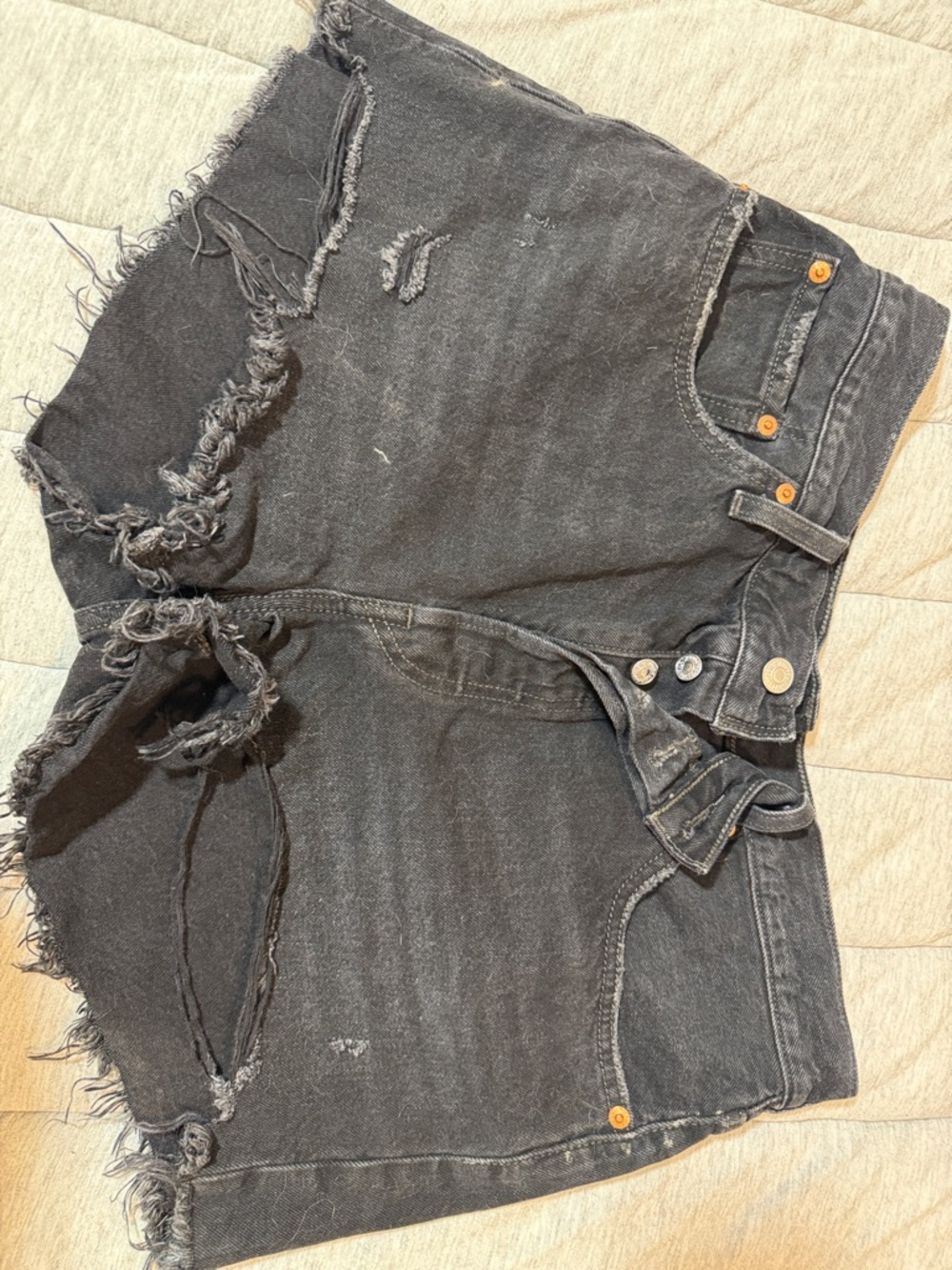 Levi's Black Distressed High-Rise Denim Shorts